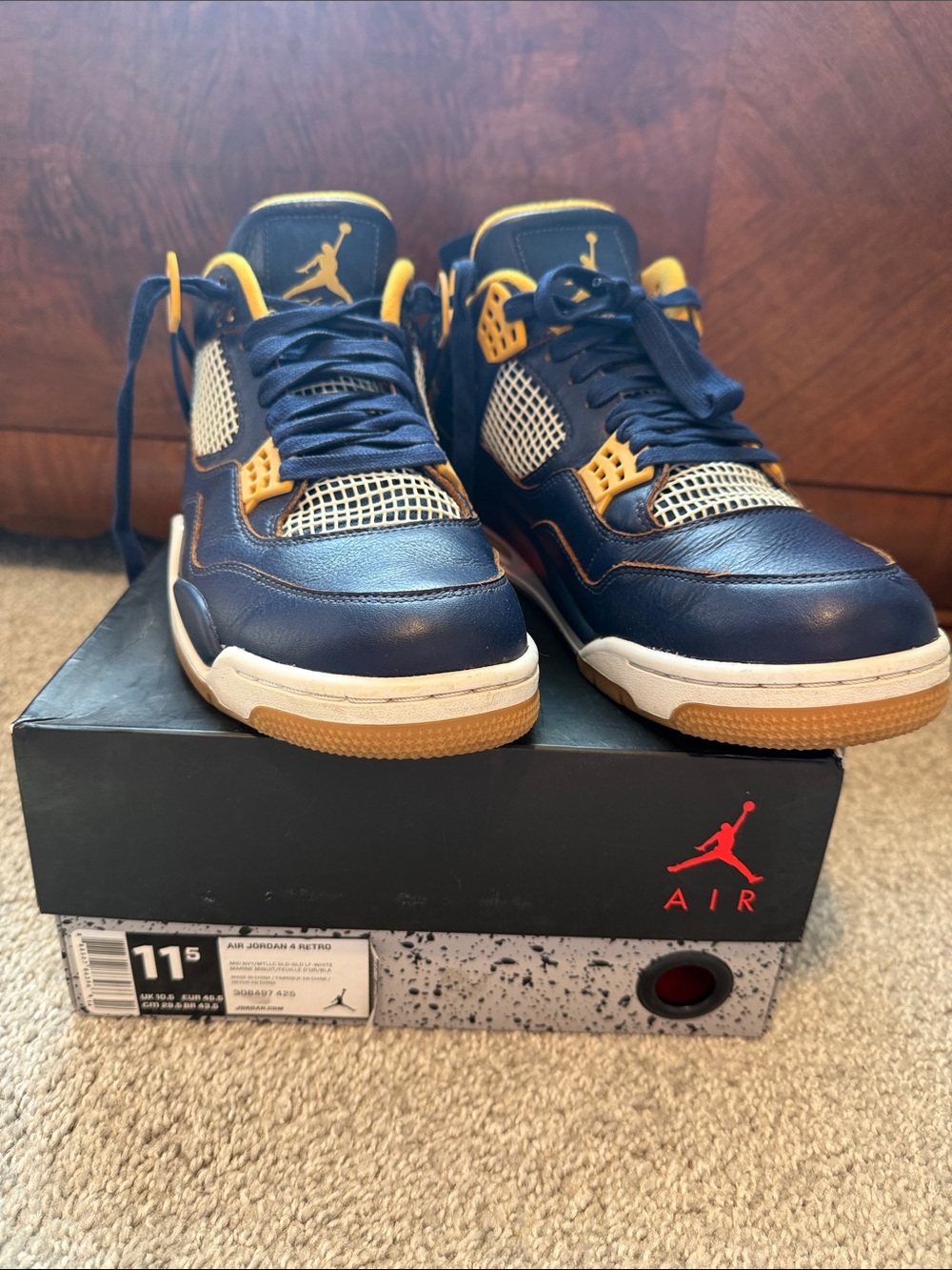 Air Jordan 4 Men’s Navy and Gold Retro Sneakers “Dunk from Above”